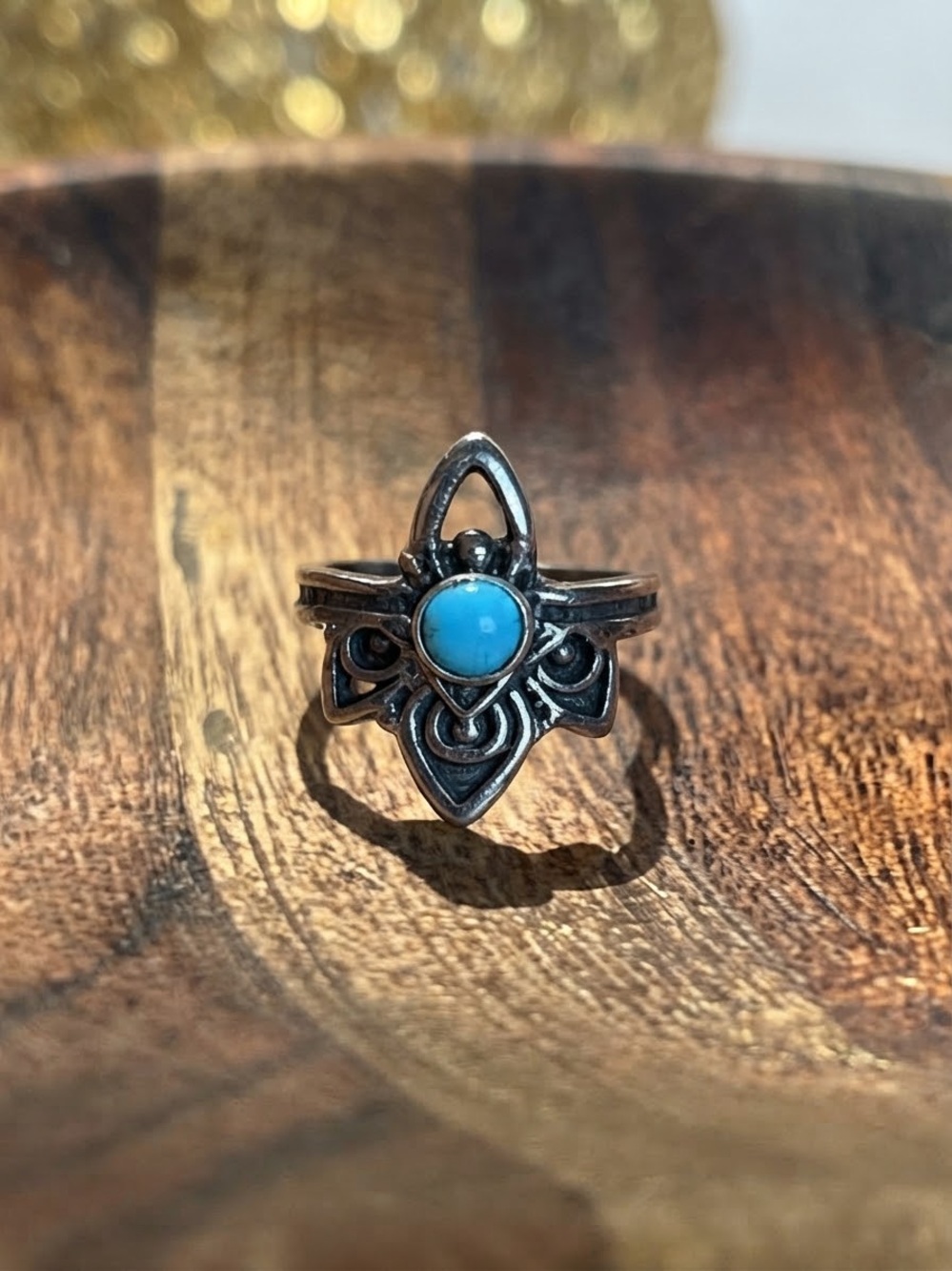 Ring Silver Filigree Ring with Turquoise Stone